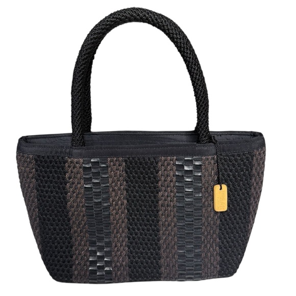 The Sak Handbags - Vintage The Sak Elliott Lucca Small Double Handle Woven Bag Black Brown Like New